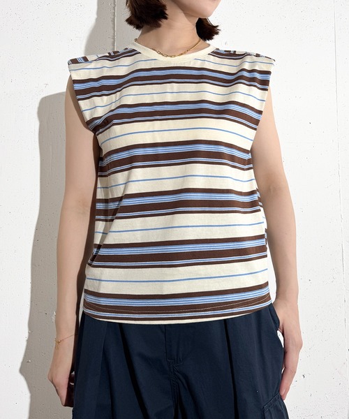 MAISON SELECT(メゾンセレクト)の「6C78 【肩パット付】カラーボーダーノースリーブ(Tシャツ/カットソー・レディース・ブラウン/ネイビー・FREE)」の3枚目の写真