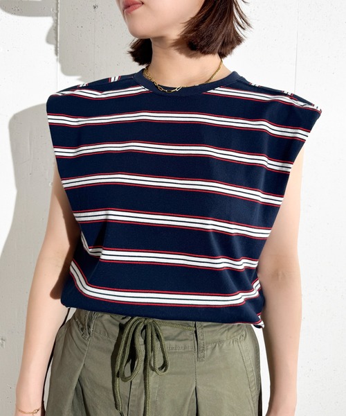 MAISON SELECT(メゾンセレクト)の「6C78 【肩パット付】カラーボーダーノースリーブ(Tシャツ/カットソー・レディース・ブラウン/ネイビー・FREE)」の6枚目の写真