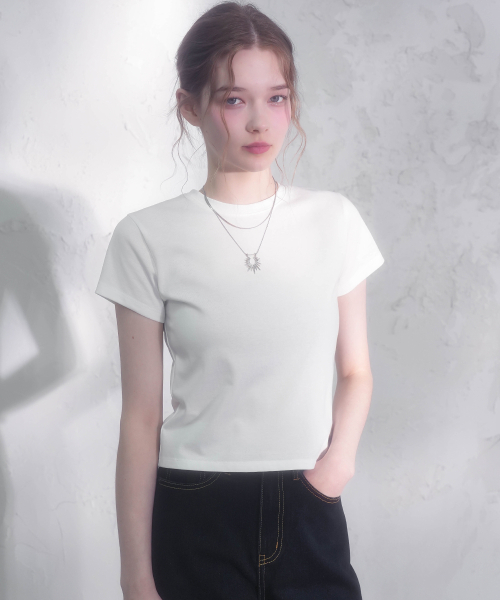 Vivacious(ビバシャス)の「デュアクールベーシックTシャツ_7カラー(Tシャツ/カットソー・レディース・ホワイト/ブラック/ネイビー/クリーム/ホワイト×レッド/ホワイト×ブルー/チャコール・SMALL/MEDIUM)」の14枚目の写真