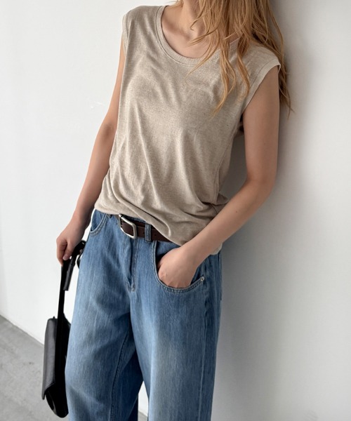CANAL JEAN(キャナルジーン)の「El mar リネンレーヨンラウンドタンク(タンクトップ・レディース・ホワイト/ベージュ/ブラック・ONE SIZE)」の1枚目の写真