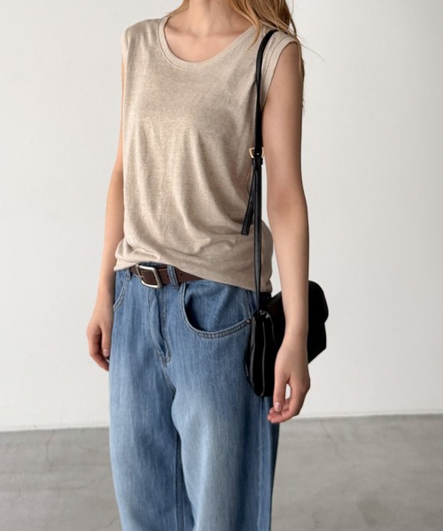 CANAL JEAN(キャナルジーン)の「El mar リネンレーヨンラウンドタンク(タンクトップ・レディース・ホワイト/ベージュ/ブラック・ONE SIZE)」の4枚目の写真