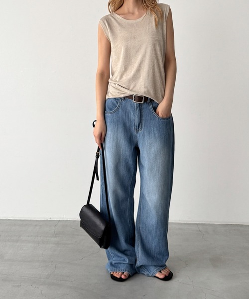 CANAL JEAN(キャナルジーン)の「El mar リネンレーヨンラウンドタンク(タンクトップ・レディース・ホワイト/ベージュ/ブラック・ONE SIZE)」の6枚目の写真