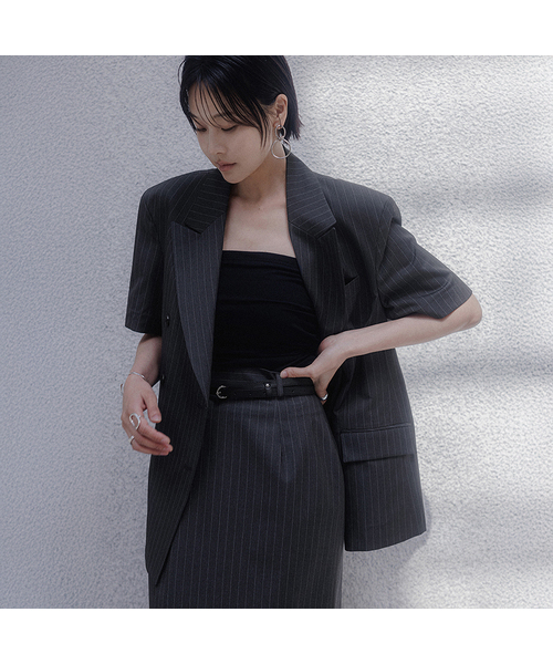 MEMUA(メムア)の「ピンSTサマー ハーフダブルジャケット(ネイビー)(ミリタリージャケット・レディース・ネイビー/チャコール・FREE)」の1枚目の写真