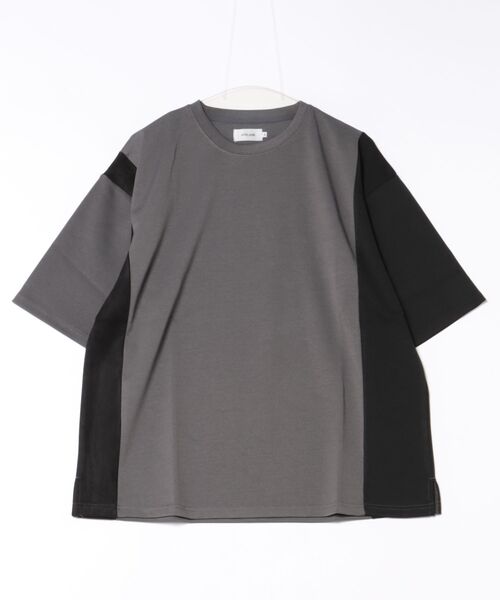 ATELANE(アテレーン)の「/ATELANE/ポンチ+スエードポンチ サイド切り替え半袖TEE(Tシャツ/カットソー・メンズ・ホワイト/チャコールグレー・LARGE)」の1枚目の写真