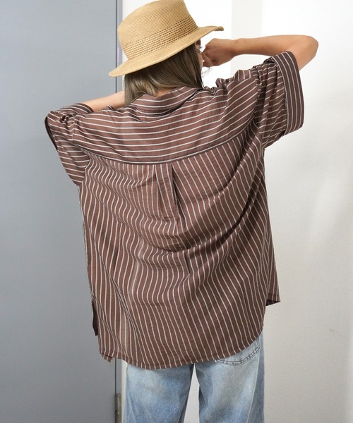 gossara(ゴサラ)の「【シアー素材×ストライプ柄】シアーストライプシャツ(シャツ/ブラウス・レディース・ブラウン/ベージュ/チャコール・FREE)」の13枚目の写真