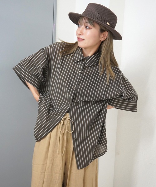 gossara(ゴサラ)の「【シアー素材×ストライプ柄】シアーストライプシャツ(シャツ/ブラウス・レディース・ブラウン/ベージュ/チャコール・FREE)」の16枚目の写真