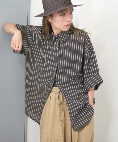 gossara(ゴサラ)の「【シアー素材×ストライプ柄】シアーストライプシャツ(シャツ/ブラウス・レディース・ブラウン/ベージュ/チャコール・FREE)」の17枚目の写真