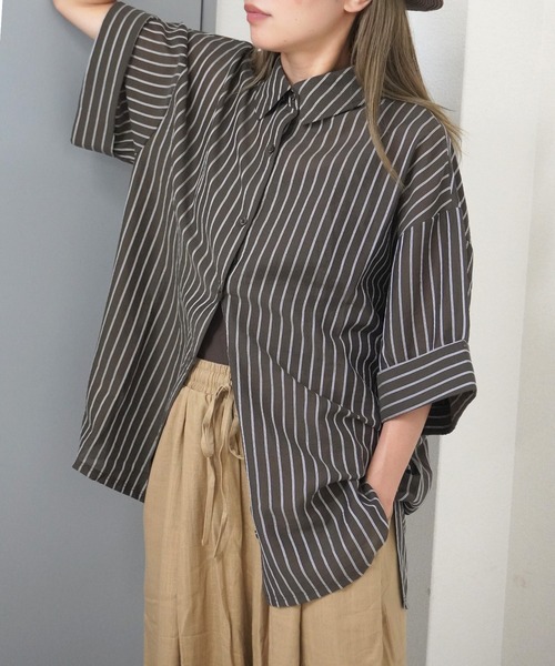 gossara(ゴサラ)の「【シアー素材×ストライプ柄】シアーストライプシャツ(シャツ/ブラウス・レディース・ブラウン/ベージュ/チャコール・FREE)」の19枚目の写真