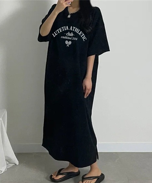 Lips(リップス)の「シンプルロゴで大人カジュアルに!毎日着たくなるリラックスTシャツワンピース(ワンピース・レディース・ブラック/グレー/ピンク/ホワイト・FREE)」の2枚目の写真
