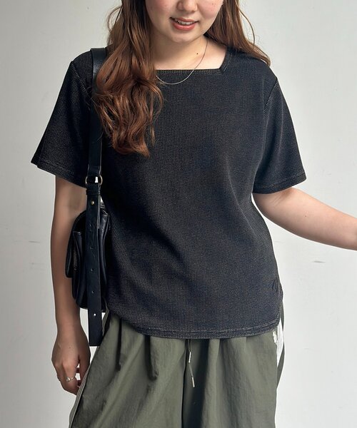 CPCM（シーピーシーエム）の「【PIPI's企画】ワッフルスクエアネックT（Tシャツ/カットソー・レディース・ブラウン/グレー/ブラック・FREE）」の7枚目の写真