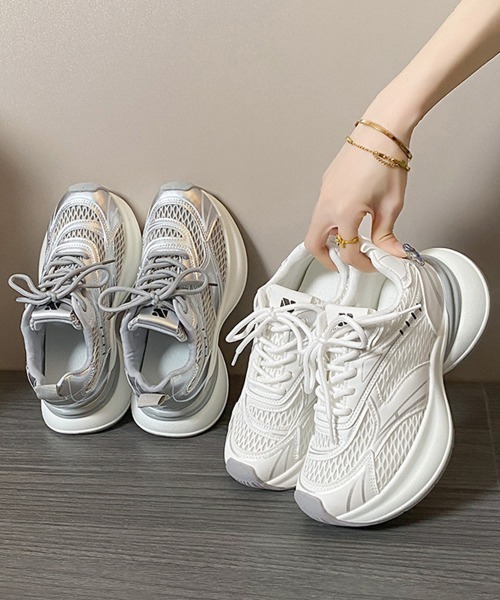 Miniministore(ミニミニストア)の「厚底スニーカー軽量メッシュスニーカー美脚(スニーカー・レディース・シルバー/ホワイト・23.0cm/24.5cm/24.0cm/23.5cm/25.0cm)」の13枚目の写真