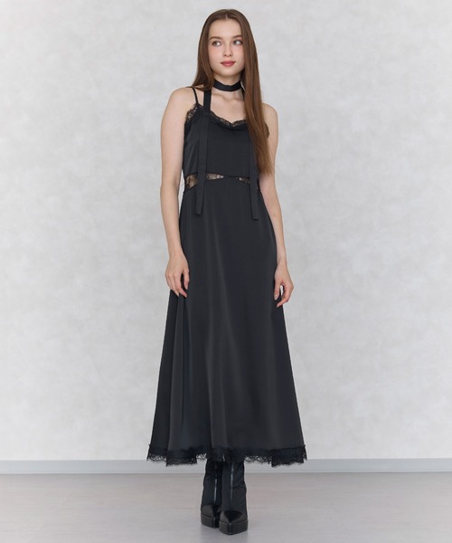 ROYAL PARTY(ロイヤルパーティー)の「ストール付レーストリムマットサテンロングキャミワンピース(ワンピース・レディース・ブルー/ブラック/ベージュ・FREE)」の2枚目の写真