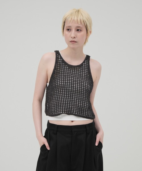 lit（リット）の「Openwork Knit Tanktop（ニット/セーター・レディース・グレイッシュベージュ/チャコールグレー/ブラック・FREE）」の6枚目の写真