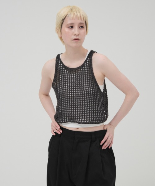 lit（リット）の「Openwork Knit Tanktop（ニット/セーター・レディース・グレイッシュベージュ/チャコールグレー/ブラック・FREE）」の4枚目の写真