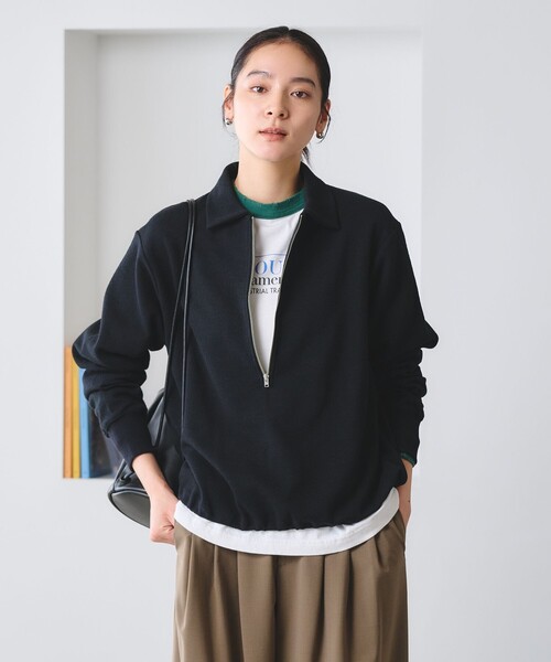BEAUTY&YOUTH UNITED ARROWS(ビューティーアンドユースユナイテッドアローズ)の「【WEB限定 Wardrobe DAILY MINIMAL】ダンボールジャージー ハーフジッププルオーバー(Tシャツ/カットソー・レディース・オフホワイト/クリーム/ブラック・FREE)」の3枚目の写真