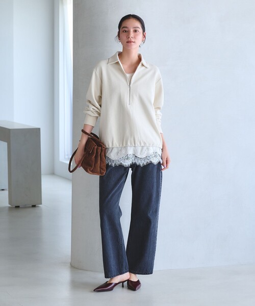 BEAUTY&YOUTH UNITED ARROWS(ビューティーアンドユースユナイテッドアローズ)の「【WEB限定 Wardrobe DAILY MINIMAL】ダンボールジャージー ハーフジッププルオーバー(Tシャツ/カットソー・レディース・オフホワイト/クリーム/ブラック・FREE)」の7枚目の写真