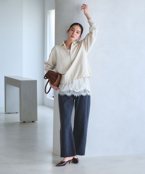BEAUTY&YOUTH UNITED ARROWS(ビューティーアンドユースユナイテッドアローズ)の「【WEB限定 Wardrobe DAILY MINIMAL】ダンボールジャージー ハーフジッププルオーバー(Tシャツ/カットソー・レディース・オフホワイト/クリーム/ブラック・FREE)」の8枚目の写真