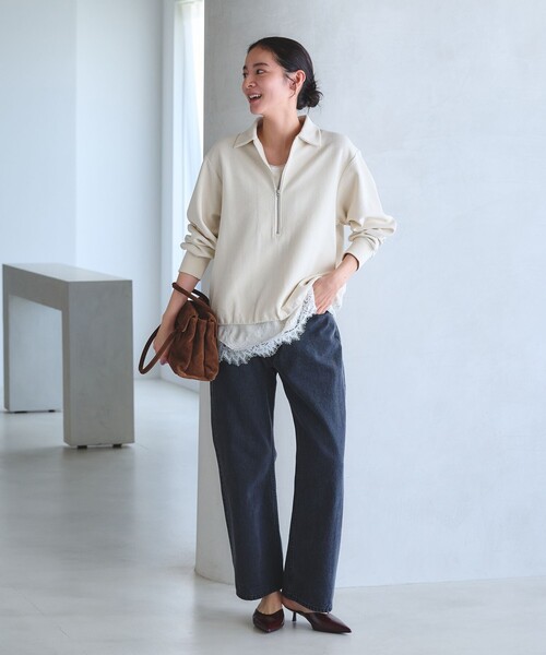 BEAUTY&YOUTH UNITED ARROWS(ビューティーアンドユースユナイテッドアローズ)の「【WEB限定 Wardrobe DAILY MINIMAL】ダンボールジャージー ハーフジッププルオーバー(Tシャツ/カットソー・レディース・オフホワイト/クリーム/ブラック・FREE)」の9枚目の写真