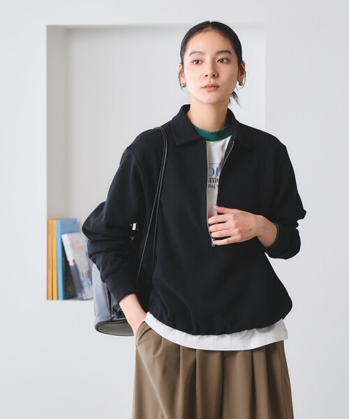 BEAUTY&YOUTH UNITED ARROWS(ビューティーアンドユースユナイテッドアローズ)の「【WEB限定 Wardrobe DAILY MINIMAL】ダンボールジャージー ハーフジッププルオーバー(Tシャツ/カットソー・レディース・オフホワイト/クリーム/ブラック・FREE)」の10枚目の写真