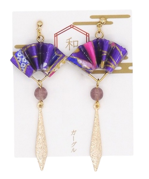 gargle(ガーグル)の「gargle ガーグル:和・JAPANシリーズ 和紙扇 扇子 ピアス(ピアス(両耳用)・レディース・ブルー/レッド/パープル・FREE)」の4枚目の写真