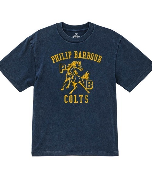 Ol' Basics(オールベーシックス)の「Ol' Basics(オール・ベーシックス) 半袖Tシャツ ヴィンテージライク バイオウォッシュ 馬 ホースイラスト ロゴ ひび割れ クラックプリント Tシャツ 半袖 トップス カットソー カレッジ アメカジ カジュアル メンズ レディース ユニセックス(Tシャツ/カットソー・メンズ・ブラック系/グリーン/イエロー系/ホワイト/ネイビー/レッド・XL/L/M/XXL)」の5枚目の写真