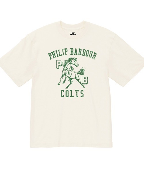 Ol' Basics(オールベーシックス)の「Ol' Basics(オール・ベーシックス) 半袖Tシャツ ヴィンテージライク バイオウォッシュ 馬 ホースイラスト ロゴ ひび割れ クラックプリント Tシャツ 半袖 トップス カットソー カレッジ アメカジ カジュアル メンズ レディース ユニセックス(Tシャツ/カットソー・メンズ・ブラック系/グリーン/イエロー系/ホワイト/ネイビー/レッド・XL/L/M/XXL)」の2枚目の写真