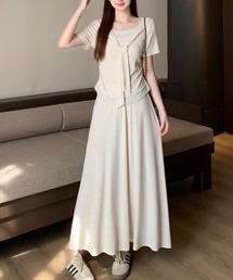 フェイクレイヤードトップススカートセットアップ