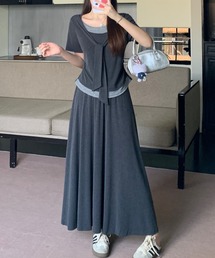 フェイクレイヤードトップススカートセットアップ