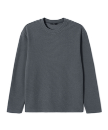 メンズ 裏起毛変形編み ベーシック長袖Tシャツ (GREY) (HCALT15)