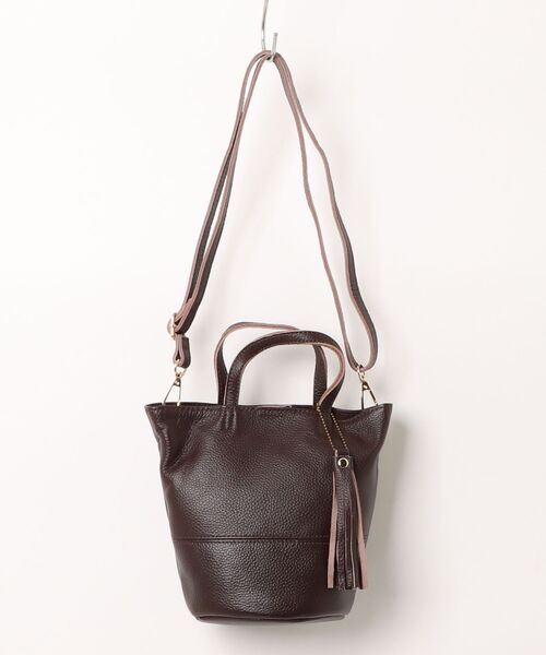 COOCO(クーコ)の「【MG】【cooco】シュリンクレザーバケツ型ミニ2WAYトートバッグ(トートバッグ・レディース・ブラック/ダークブラウン・FREE)」の2枚目の写真
