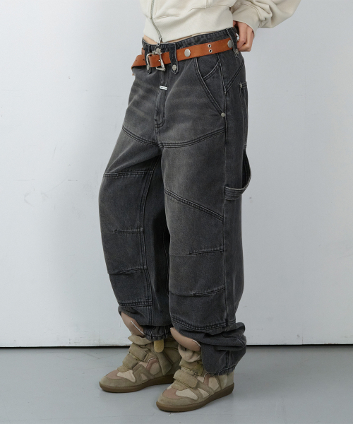 THEVINYLHOUSE(ザバイニルハウス)の「ROUND DOUBLE KNEE DENIM PANTS BLACK(デニムパンツ・レディース・その他・SMALL/MEDIUM/LARGE)」の1枚目の写真