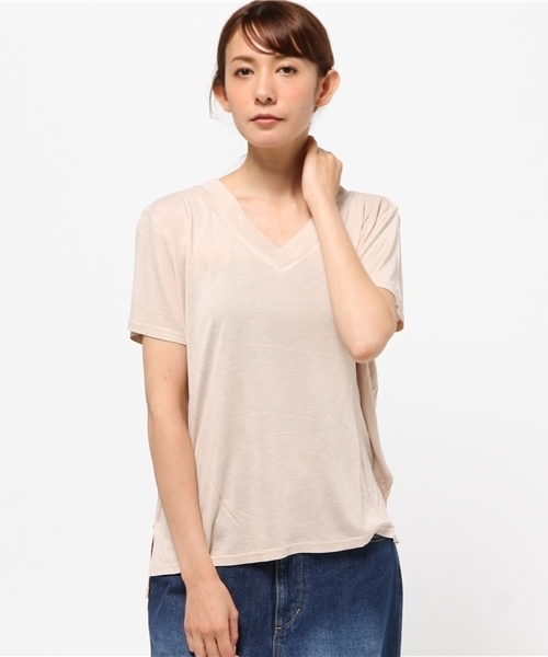 archives（アルシーヴ）の「バンブー天竺VネックT（Tシャツ/カットソー・レディース・ベージュ/オレンジ/ブラック/カーキ/オフホワイト・MEDIUM）」の3枚目の写真