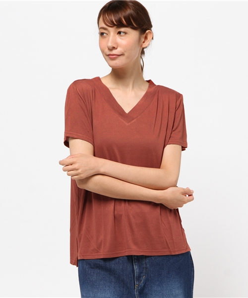 archives（アルシーヴ）の「バンブー天竺VネックT（Tシャツ/カットソー・レディース・ベージュ/オレンジ/ブラック/カーキ/オフホワイト・MEDIUM）」の5枚目の写真