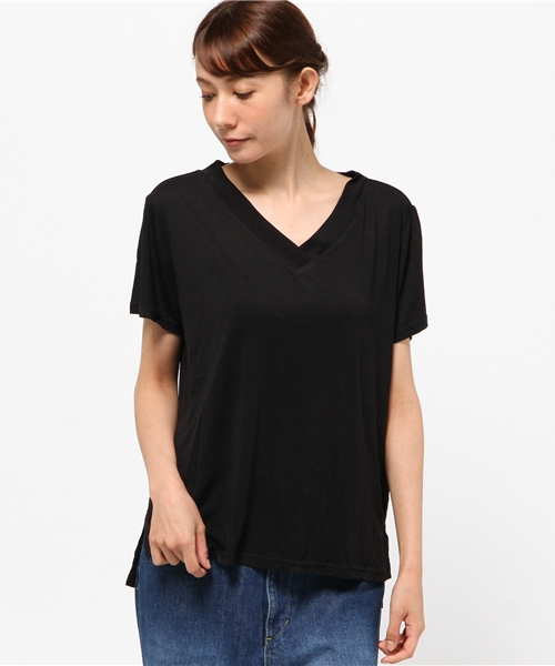 archives（アルシーヴ）の「バンブー天竺VネックT（Tシャツ/カットソー・レディース・ベージュ/オレンジ/ブラック/カーキ/オフホワイト・MEDIUM）」の2枚目の写真