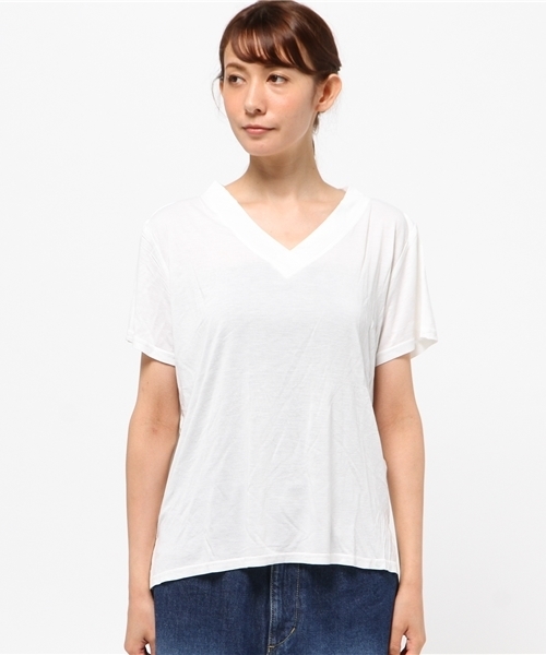 archives（アルシーヴ）の「バンブー天竺VネックT（Tシャツ/カットソー・レディース・ベージュ/オレンジ/ブラック/カーキ/オフホワイト・MEDIUM）」の6枚目の写真