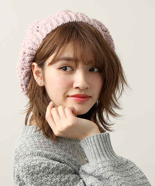 WEGO（ウィゴー）の「WEGO/クロシェニットベレー帽（ハンチング/ベレー帽・レディース・グレー/ブラック/ピンク・FREE）」の3枚目の写真
