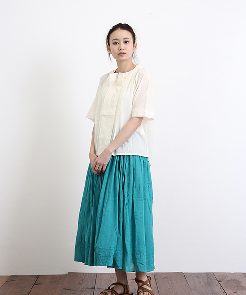 CUBE SUGAR（キューブシュガー）の「インド綿ボイル ギャザースカート（スカート・レディース・ネイビー/ゴールド/グリーン/レッド・M）」の2枚目の写真