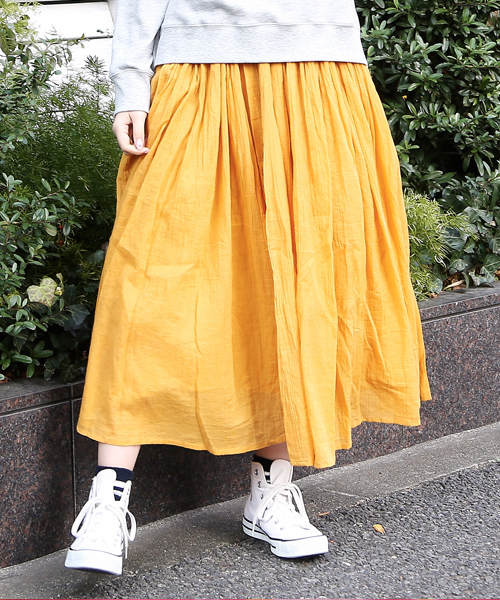 CUBE SUGAR（キューブシュガー）の「インド綿ボイル ギャザースカート（スカート・レディース・ネイビー/ゴールド/グリーン/レッド・M）」の11枚目の写真