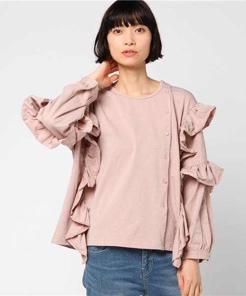 MERLOT（メルロー）の「ラッフルフリル前ボタントップス9129（シャツ/ブラウス・レディース・チャコールグレー/アイボリー/ライトブルー/ピンク・FREE）」の16枚目の写真