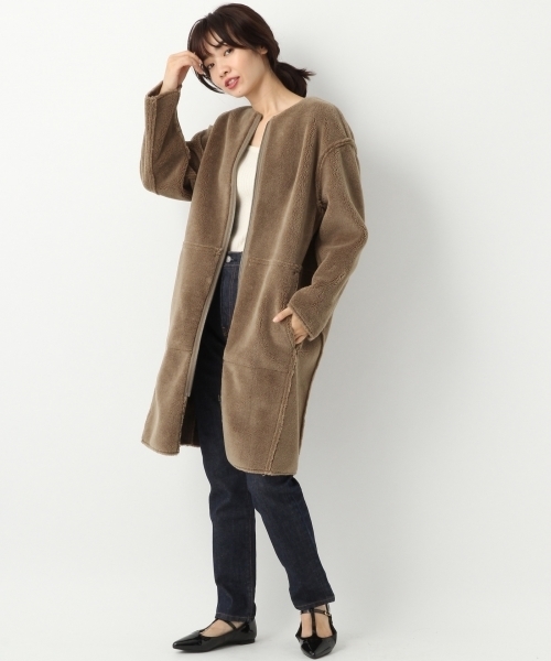 A part by（アパートバイ）の「【リバーシブル】Fムートンボアノーカラーコート　 760495 （ムートンコート・レディース・グレー/チャコールグレー/ナチュラル・MEDIUM/LARGE）」の3枚目の写真