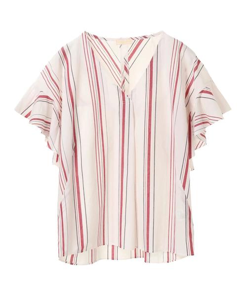 earth music&ecology（アースミュージックアンドエコロジー）の「・ストライプフレアスリーブVネックプルオーバー ●（シャツ/ブラウス・レディース・レッド/グリーン/ネイビー/ベージュ・FREE）」の5枚目の写真