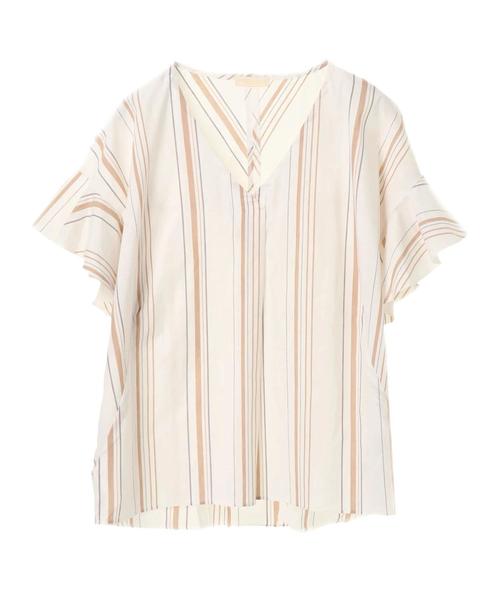 earth music&ecology（アースミュージックアンドエコロジー）の「・ストライプフレアスリーブVネックプルオーバー ●（シャツ/ブラウス・レディース・レッド/グリーン/ネイビー/ベージュ・FREE）」の6枚目の写真