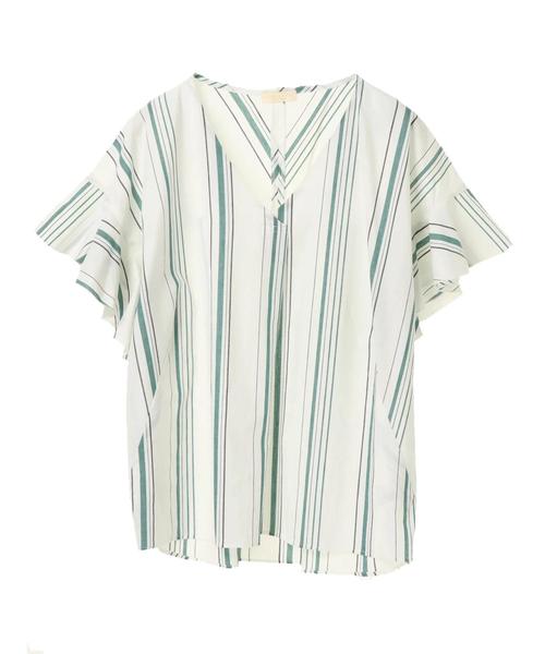 earth music&ecology（アースミュージックアンドエコロジー）の「・ストライプフレアスリーブVネックプルオーバー ●（シャツ/ブラウス・レディース・レッド/グリーン/ネイビー/ベージュ・FREE）」の7枚目の写真