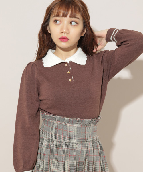 apres jour（アプレジュール）の「えり付きニットトップス【ZOZOTOWN限定アイテム】（ニット/セーター・レディース・ダークブラウン/オフホワイト/ライトグリーン/ライトブラウン・フリー）」の3枚目の写真