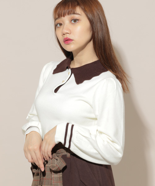 apres jour（アプレジュール）の「えり付きニットトップス【ZOZOTOWN限定アイテム】（ニット/セーター・レディース・ダークブラウン/オフホワイト/ライトグリーン/ライトブラウン・フリー）」の14枚目の写真