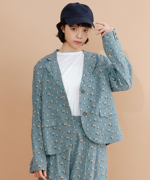 merlot(メルロー)の「花柄テーラードジャケット2696(テーラードジャケット)」|ブルー