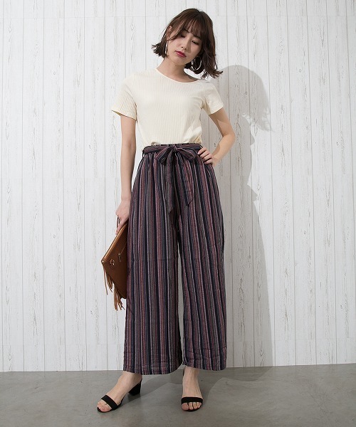 Libby&Rose(リビーアンドローズ)の「マルチストライプワイドパンツ(その他パンツ・レディース・ブラック/レッド/ブルー・FREE)」の14枚目の写真