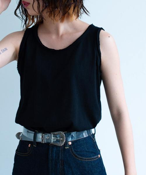 Aunt Marie's（アントマリーズ）の「AUNT MARIE'S ダメージスラブタンク（タンクトップ・レディース・ホワイト/ブラック/ブラウン/オレンジ・FREE）」の2枚目の写真