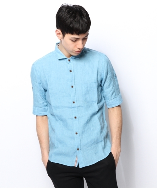 MEN'S MELROSE（メンズメルローズ）の「DELAVEリネン５分袖シャツ（シャツ/ブラウス・メンズ・ホワイト/グリーン/サックスブルー/ターコイズブルー/オレンジ・X-LARGE/MEDIUM/LARGE）」の3枚目の写真