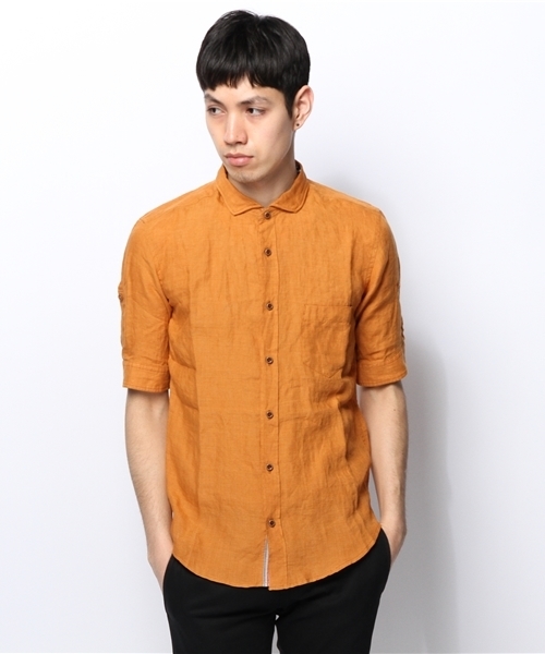 MEN'S MELROSE（メンズメルローズ）の「DELAVEリネン５分袖シャツ（シャツ/ブラウス・メンズ・ホワイト/グリーン/サックスブルー/ターコイズブルー/オレンジ・X-LARGE/MEDIUM/LARGE）」の5枚目の写真